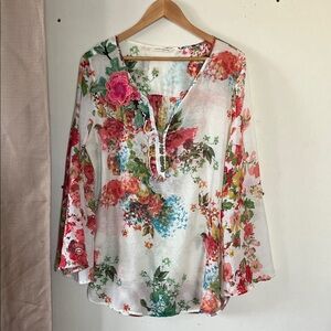 Soft Surroundings Floral Blouse with Pink and Blue Accents